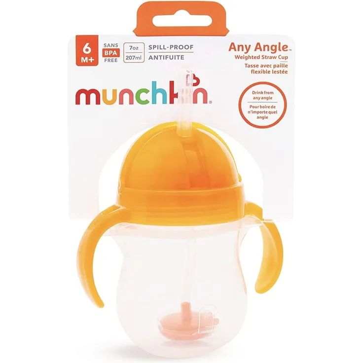 Munchkin Click Lock Trinkhalmbecher mit beschwertem Halm, orange, 207 ml