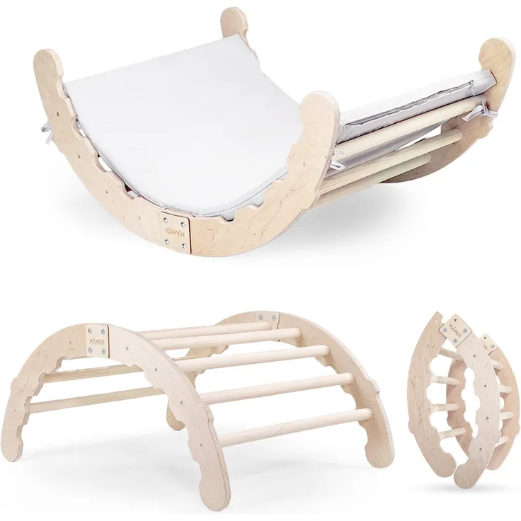 MAMOI® Kletter Dreieck | Holz Klettergerüst Indoor Kinder | Kletterbogen Holz mit Matte | Kletterbogen Kinder Indoor | Regenbogen Wippe Holz | Regenbogenwippe Holz | CE | 100% ECO | Made in EU
