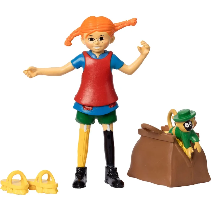 Micki & Friends Pippi Langstrumpf Spielzeug Spielfiguren mit Pippi, Herr Nilsson Äffchen, Gold Koffer & Scheuerbürste Schuhe – Puppenhaus Zubehör Figuren Mädchen und Jungen ab 3 Jahren – Bild 1