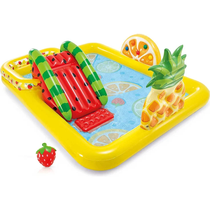 Intex 'Fun 'n Fruity Play Center', 244 x 191 x 91 cm, ab 2 Jahren, 2-in-1-Pool inkl. Wasserrutsche, aufblasbaren Früchten und 6 Bällen – Bild 1