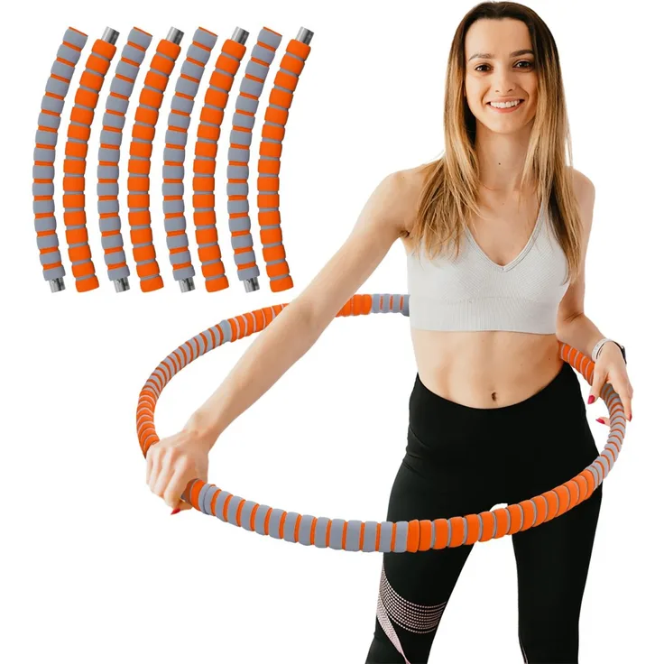 Hula Hoop Fitness Reifen Edelstahl 8 Teile gepolstert befüllbar Grau Orange