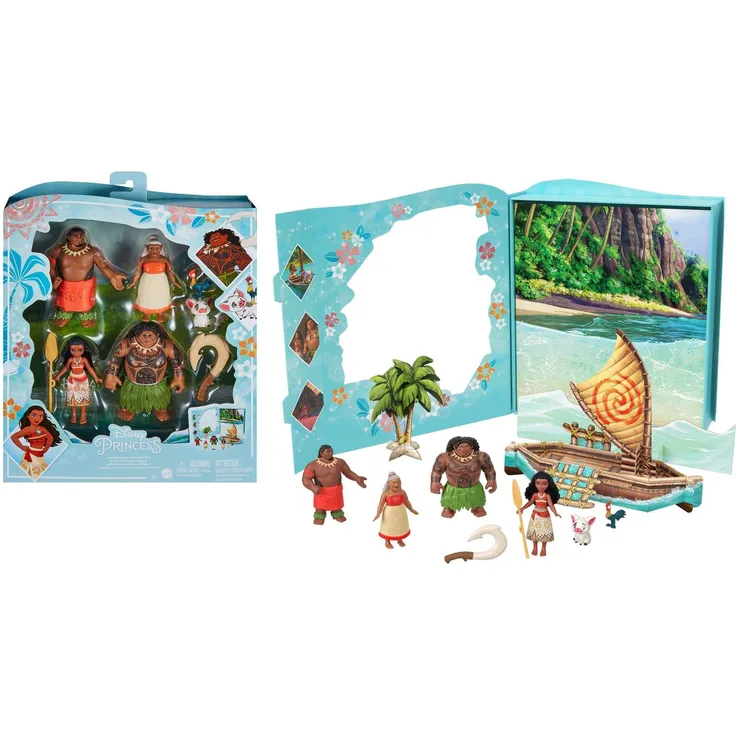Disney Princess HPG71 - Vaiana Geschichtenpack mit 6 wichtigen Charakteren, kleine Puppen, Figuren und Zubehör, Disney Prinzessinnen Puppen Spielzeug ab 3 Jahren