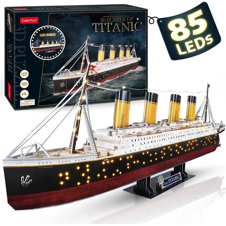 CubicFun 3D Puzzle LED 88 cm Titanic - Titanic Modell Boots Spielzeug für Erwachsene und Jugendliche, 266 Stück