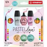 Stifte-Set – STABILO Pastellove Set – 18er Pack - Fineliner, Premium-Filzstifte & Textmarker