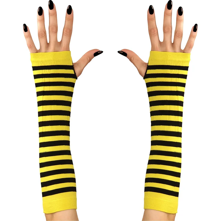 Widmann 04632 - Fingerlose Handschuhe Biene, schwarz-gelb-gestreift, Tier, Motto-Party, Karneval – Bild 1
