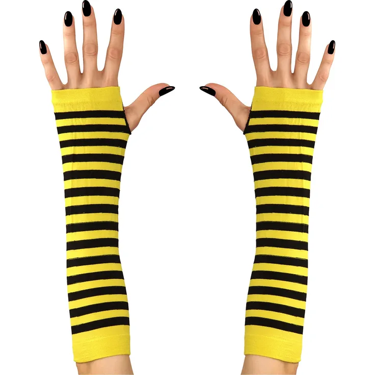 Widmann 04632 - Fingerlose Handschuhe Biene, schwarz-gelb-gestreift, Tier, Motto-Party, Karneval