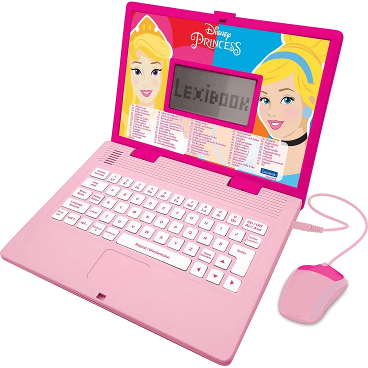 Lexibook JC598DPi3 Disney Princess-Zweisprachiger Laptop für Bildungszwecke Englisch und Deutsch, 124 Aktivitäten, Mathematik, Logik, Musik, Uhr, Spiele-Spielzeug für Mädchen, Rosa – Bild 1