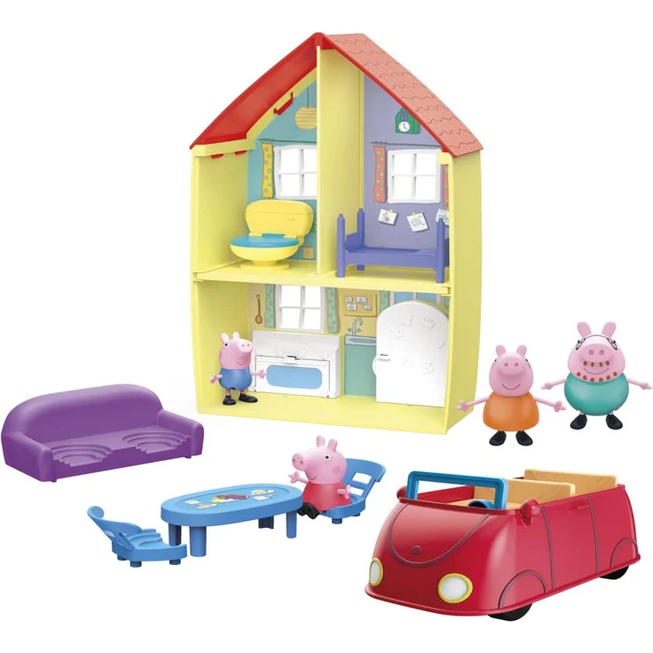 Peppa Pig Peppa’s Adventures Peppas Haus, Komboset mit Spielset, Auto mit Geräuschen, 4 Figuren und 6 Accessoires, ab 3 Jahren – Bild 1