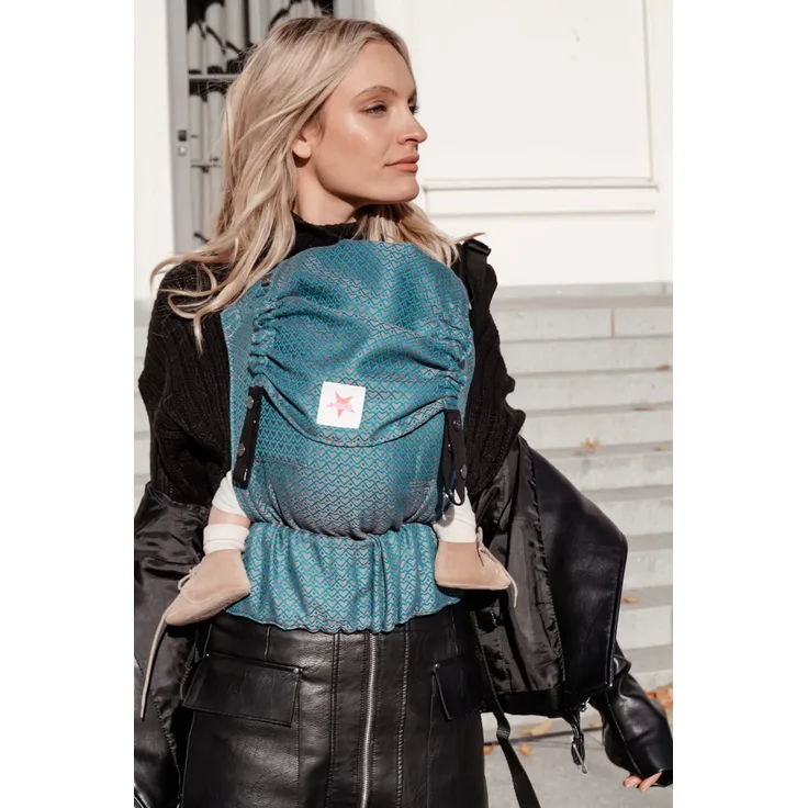 KOKADI® Ergonomische Babytrage Neugeborene ab Geburt [bis 15kg] - Mitwachsend Rückentrage Bauchtrage Baby - Baby Tragetuch neugeboren ab Geburt - Carrier - Baby Tragehilfe - Flip Heart2Heart Lagoon