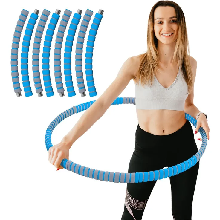 Hula Hoop Fitness Reifen Edelstahl 8 Teile gepolstert befüllbar Grau Blau