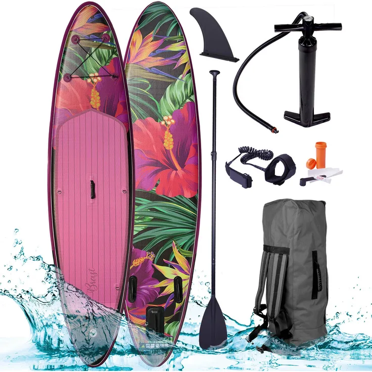 BRAST SUP Board Lady Aufblasbares Stand up Paddle Set für Frauen 300cm Tropic incl. Zubehör Fußschlaufe Paddel Pumpe Rucksack