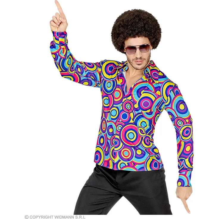 Groovy 70er Jahre Hemd Herren Schlager Gr. S - XXL - Bubbles blau L/XL