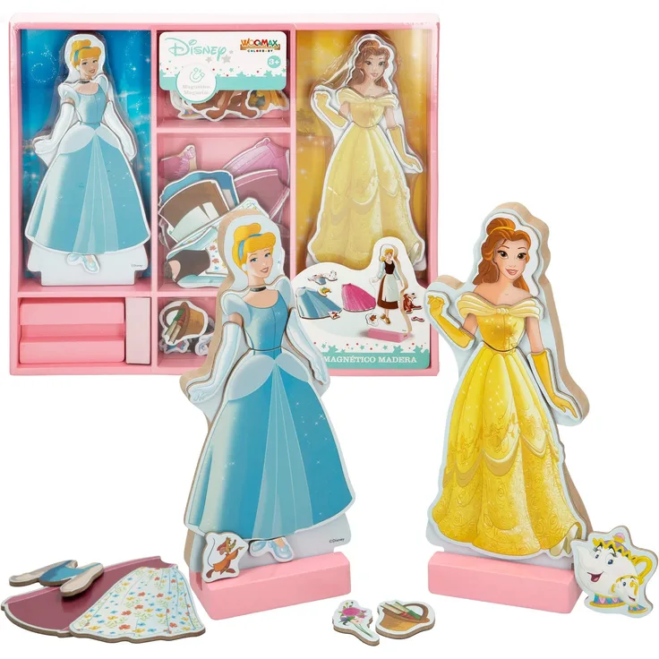 COLORBABY 48726 Woomax-Disney Jgo Kleider Holz Magn 32 x 28 cm Prinzessinnen, 45 piezas