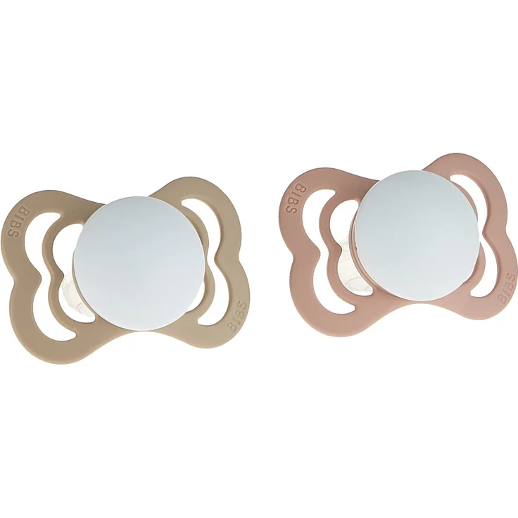BIBS Supreme Schnuller 2er-Pack, BPA-frei, Symmetrischer Nippel. Silikon, Größe 1 (0-6 Monate), Blush / Vanilla Night