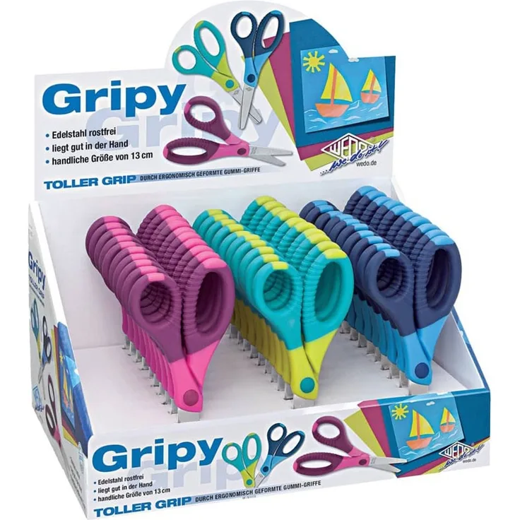 Bastelschere Grip 13cm sortiert rund - Display (10 Stk.)