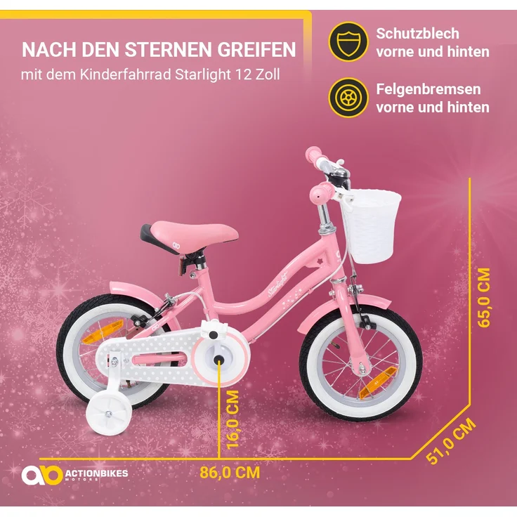 Kinderfahrrad Starlight 12 Zoll Kinder Mädchen Fahrrad mit Stützrädern Kinderrad – Bild 13