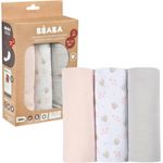 BÉABA, 3-er Set Mullwindeln, Spucktücher, Bio-Baumwollmusselin, Mehrzwecktücher: Wickeldecke, Lätzchen, Kuscheltuch, Superweich, Luftdurchlässig, Groß, 70 x 70, Ökologisch und Gesund, Motiv Schwan
