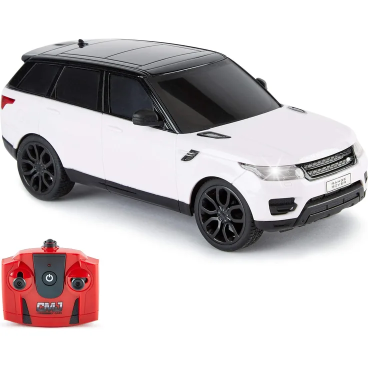 CMJ RC CARS Range Rover Sport Offiziell Lizenziertes ferngesteuertes Auto 1:24 mit funktionierenden LED-Lichtern, funkgesteuerter Supersportwagen (Weiß)