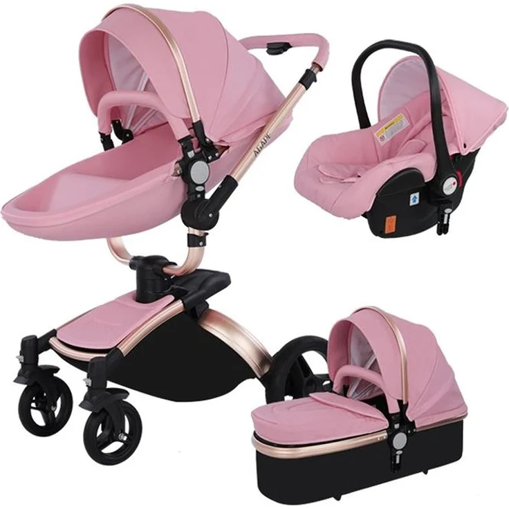 3 in 1 Kombikinderwagen Kinderwagen 3-in-1 Dreirad Lauflernhilfe Hochlandschaft Kinderwagen Faltbarer Kinderwagen Babywagen Babywagen für Baby 0-36 Monate (Rosa)