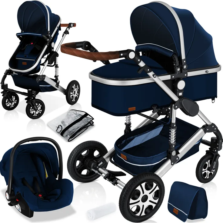 KESSER 'Loops' Kombikinderwagen 3 in 1 Kinderwagen inkl. Babywanne, Buggy  Sportsitz, Auto-Babyschale - Voll-Gummireifen - Wickeltasche/Regenschutz  Schwarz / Schwarz: Tests, Infos & Preisvergleich