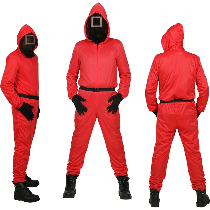 Roter Overall - Team rot - Quadrat - 140 - 164 cm - mit Maske aus Netzstoff - Kinder Kostüm Gr. 164 cm