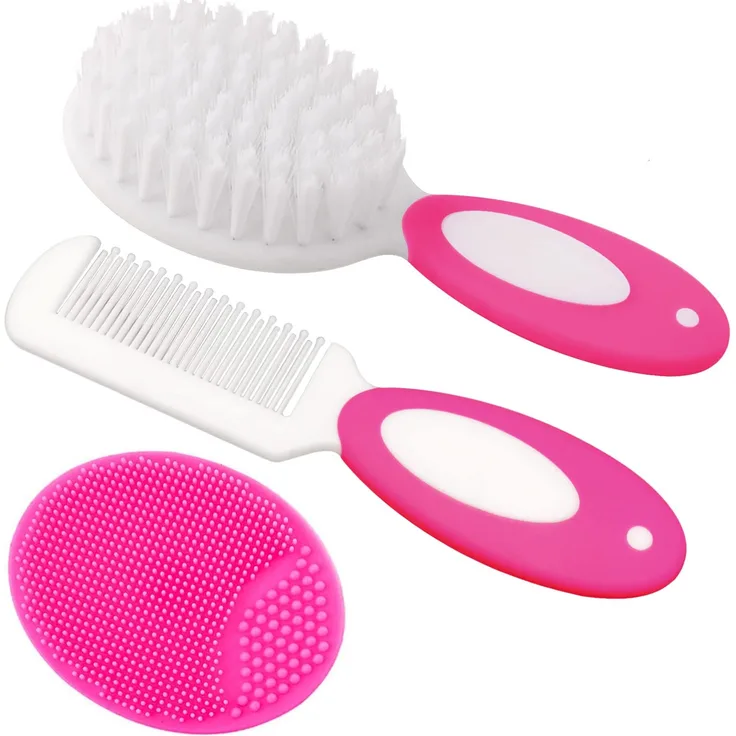 Baby-Haarbürste, Wiegenhut-Bürste, Baby-Haarkamm, Baby-Haarbürste und Kamm-Set für Neugeborene & Kleinkinder, Baby-Bürste mit weichen Borsten, ideal für Wiegenhut, perfektes Baby-Liste-Geschenk (Rot)