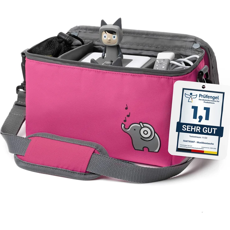 fantifant Musikbox Tasche für Toniebox [ + Netzbeutel für Tonie Aufbewahrung ] Flexible TRANSPORTTASCHE FÜR TONIEBOX Tasche für Starter Set, Figuren und Zubehör I aus recyceltem PET I flamingopink