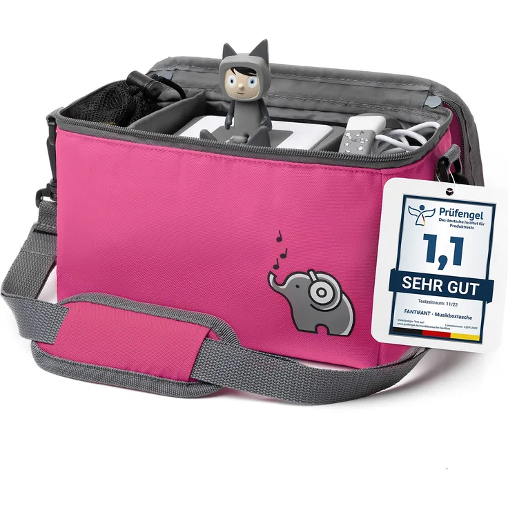fantifant Musikbox Tasche für Toniebox [ + Netzbeutel für Tonie Aufbewahrung ] Flexible TRANSPORTTASCHE FÜR TONIEBOX Tasche für Starter Set, Figuren und Zubehör I aus recyceltem PET I flamingopink