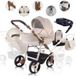 Friedrich Hugo Simpligo | 4 in 1 Kinderwagen Komplettset | ISOFIX Basis | Luftreifen | Farbe: Sand (Kunstleder)