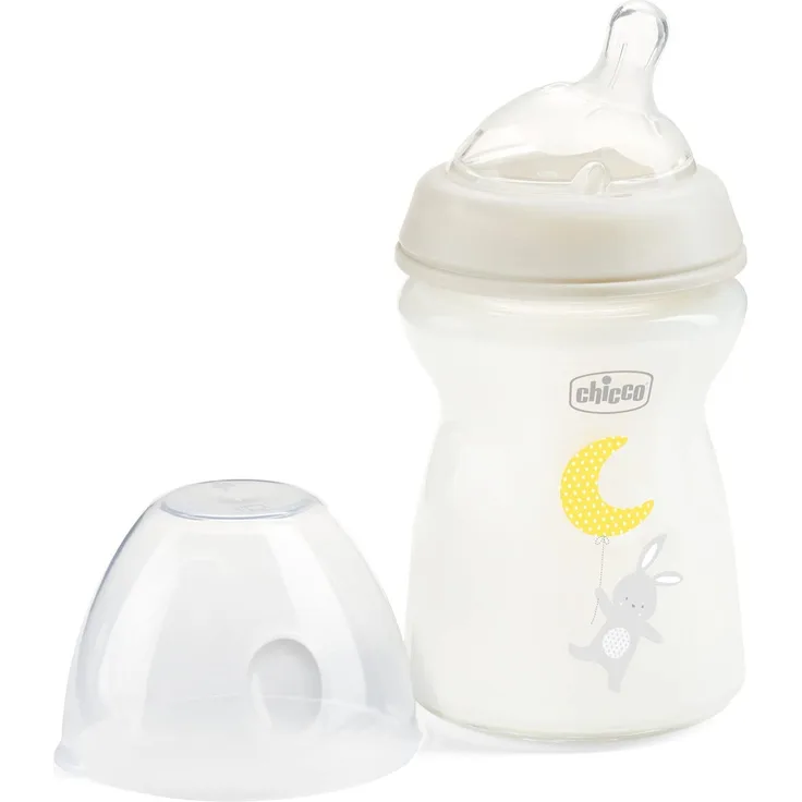 Chicco Natural Feeling Anti-Kolik Babyflasche für 0+ Monate, 250 ml, mit Weichem Silikonsauger und Doppelventil, Natürliches und Instinktives Gefühl beim Saugen, Glasflasche