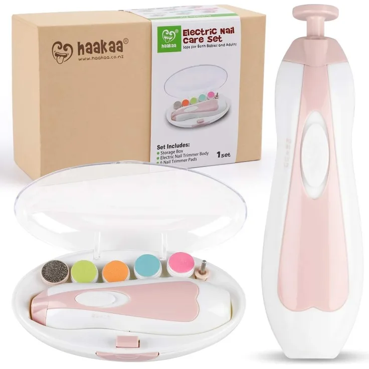 haakaa Elektrischer Baby-Nagelknipser, Baby-Nagelfeilen-Set mit 6 Schleifkopf und LED-Licht für Neugeborene, Kleinkinder Oder Erwachsene, Rosa