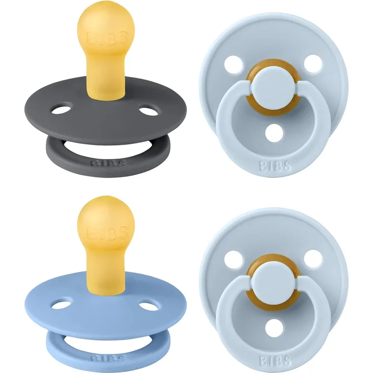 BIBS Colour Schnuller 4er-Pack, BPA-frei, Kirschform Nippel. Naturkautschuk / Latex, Hergestellt in Dänemark. 0-6 Monate (4er Pack), Baby Blue Colours