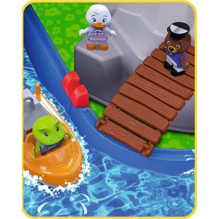 AquaPlay 'Mountain Lake' Wasserbahn, 126 x 88 x 35 cm, inkl. Berg mit Wasserfallrutsche, 2 Containerboote, 3 Spielfiguren, Paddelrad, Brücke und Bäumen – Bild 10