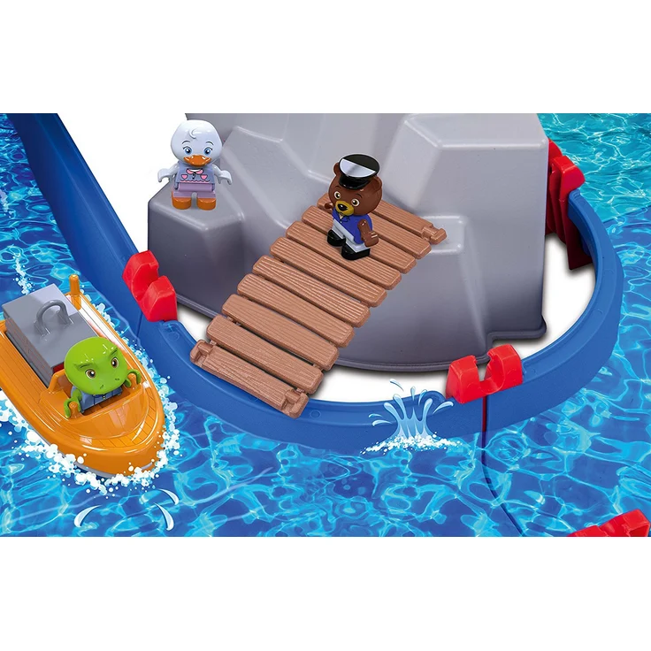 AquaPlay 'Mountain Lake' Wasserbahn, 126 x 88 x 35 cm, inkl. Berg mit Wasserfallrutsche, 2 Containerboote, 3 Spielfiguren, Paddelrad, Brücke und Bäumen – Bild 5