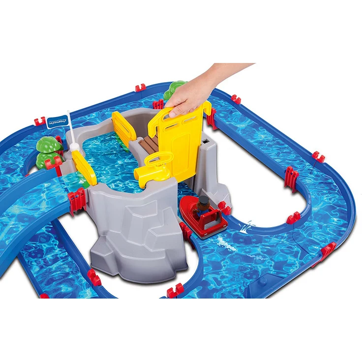 AquaPlay 'Mountain Lake' Wasserbahn, 126 x 88 x 35 cm, inkl. Berg mit Wasserfallrutsche, 2 Containerboote, 3 Spielfiguren, Paddelrad, Brücke und Bäumen – Bild 3