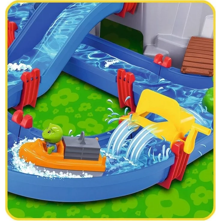 AquaPlay 'Mountain Lake' Wasserbahn, 126 x 88 x 35 cm, inkl. Berg mit Wasserfallrutsche, 2 Containerboote, 3 Spielfiguren, Paddelrad, Brücke und Bäumen – Bild 9