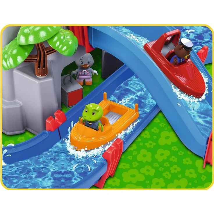 AquaPlay 'Mountain Lake' Wasserbahn, 126 x 88 x 35 cm, inkl. Berg mit Wasserfallrutsche, 2 Containerboote, 3 Spielfiguren, Paddelrad, Brücke und Bäumen – Bild 11