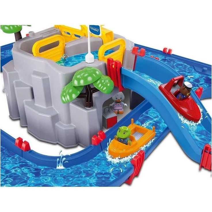 AquaPlay 'Mountain Lake' Wasserbahn, 126 x 88 x 35 cm, inkl. Berg mit Wasserfallrutsche, 2 Containerboote, 3 Spielfiguren, Paddelrad, Brücke und Bäumen – Bild 8