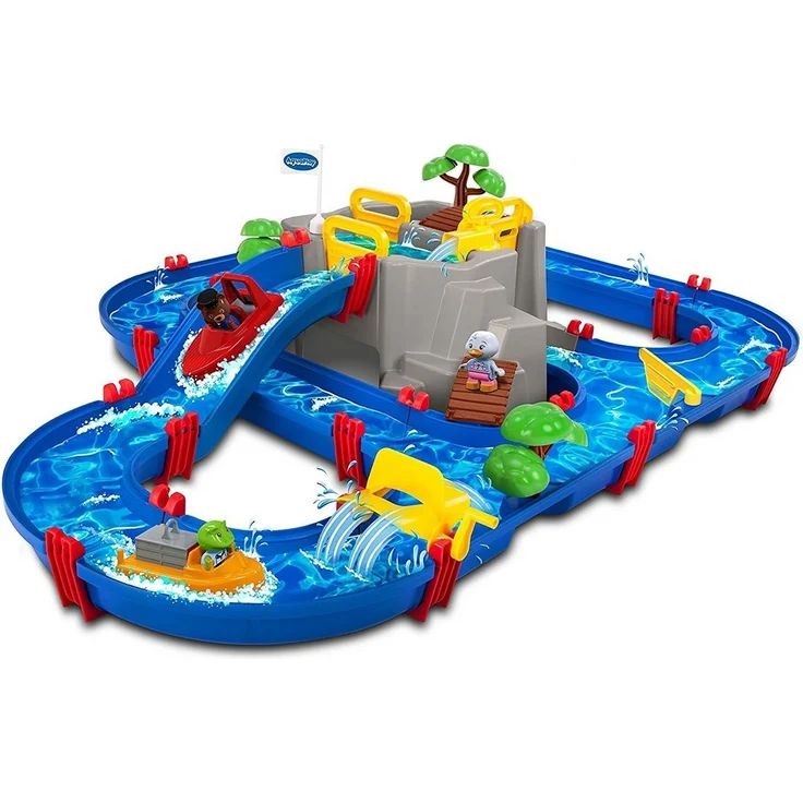 AquaPlay 'Mountain Lake' Wasserbahn, 126 x 88 x 35 cm, inkl. Berg mit Wasserfallrutsche, 2 Containerboote, 3 Spielfiguren, Paddelrad, Brücke und Bäumen – Bild 1