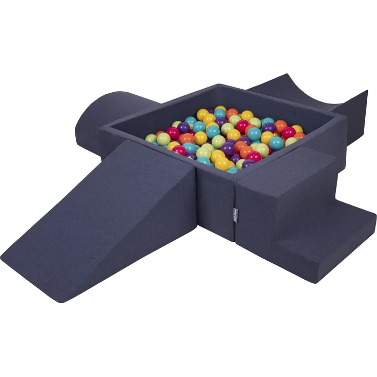 KiddyMoon Spielplatz Aus Schaumstoff Mit Quadrat Bällebad (300 Bälle) Ballgruben Für Babys Spielbad Hindernisläufen, Hergestellt In Der EU, Dunkelblau:Helgrün/Gelb/Türkis/Orange/Dpink/Violet
