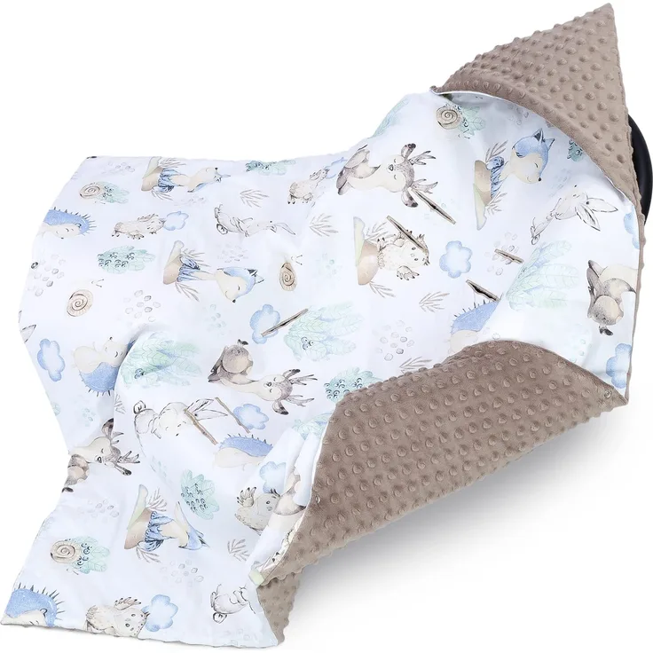 Einschlagdecke Babyschale Decke Kinderwagen 90x90cm - universal baby Babydecke für Buggy Autositz Ganzjahres Baumwolle Minky Igel Khaki