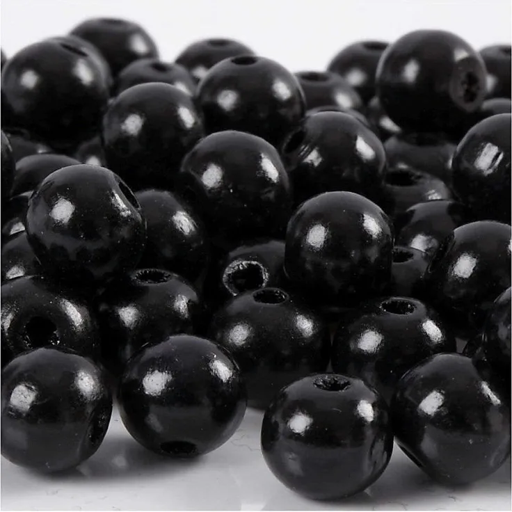 Holzperlen, D: 12 mm, Lochgröße 3 mm, Schwarz, 22g, ca. 40 Stück