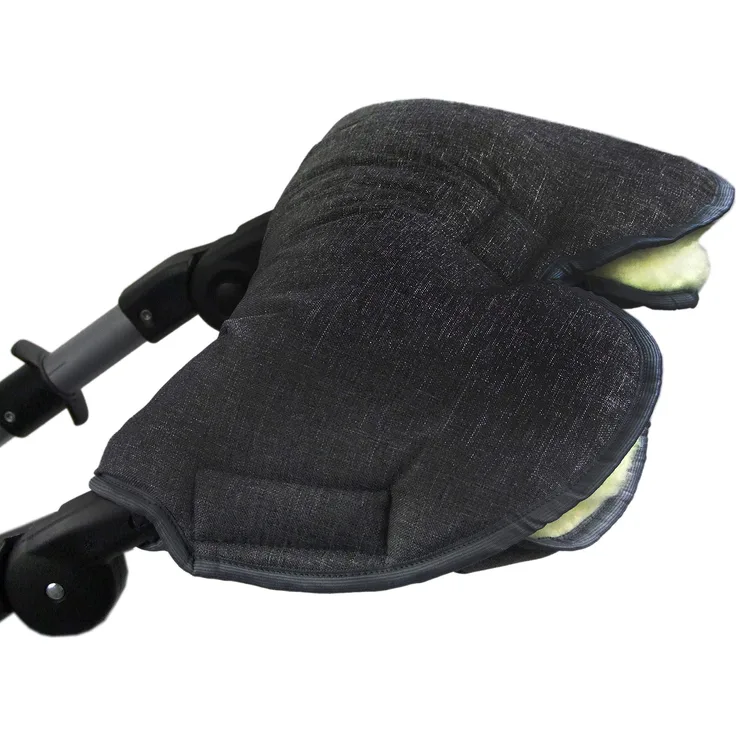 BAMBINIWELT Muff Handwärmer Handschuh für Kinderwagen Buggy mit Lammwolle für warme Hände universal MELIERT (schwarz MELIERT)