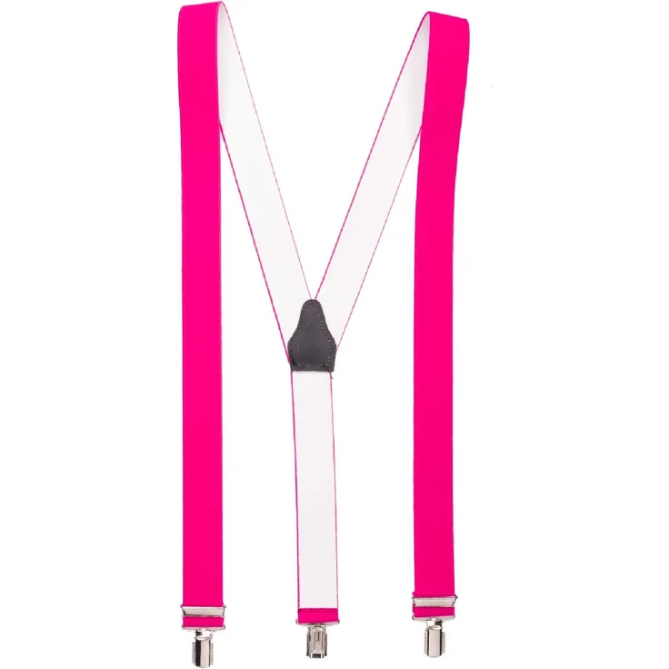 shenky Hosenträger | 3er Clips | 3,5cm Breite | verstellbar | Basic | Y-Form | elastisch | für Oktoberfest Fassnacht Karneval Hochzeit Skihosen | Damen & Herren | Skihosenträger | Neon-Pink