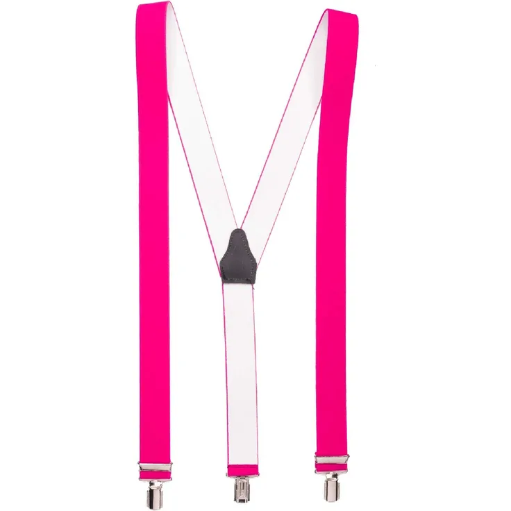 shenky Hosenträger | 3er Clips | 3,5cm Breite | verstellbar | Basic | Y-Form | elastisch | für Oktoberfest Fassnacht Karneval Hochzeit Skihosen | Damen & Herren | Skihosenträger | Neon-Pink