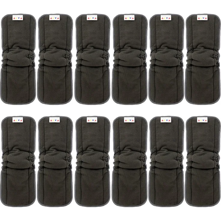 Alva Baby 5 Lagen Charcoal Bamboo Inserts Wiederverwendbare Einlagen für Stoffwindeln mit Seitenfalten (12 Stück) 12FLN-DE