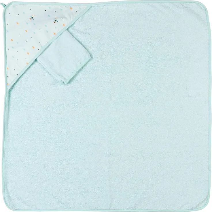 Nattou Kapuzenbadetuch und Waschhandschuh, 75 x 75 cm, Tim und Tiloo, Mintgrün