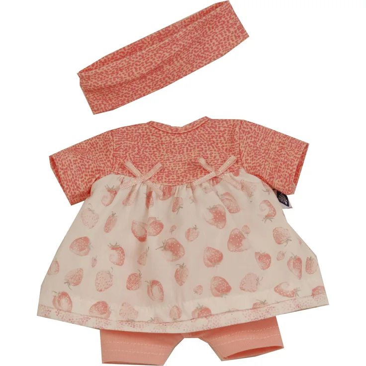 Schildkröt Kleidung zu Puppe Schlummerle 32 cm, sommerlich mit Erdbeerdruck in rose/weiss