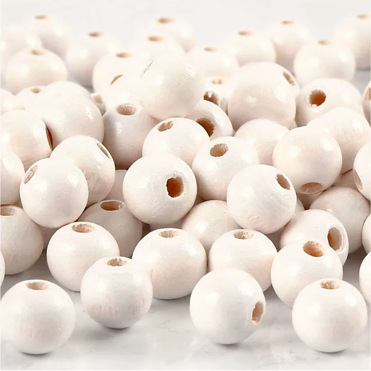 Holzperlen, D: 8 mm, Lochgröße 2 mm, Weiß, 15g, ca. 80 Stück