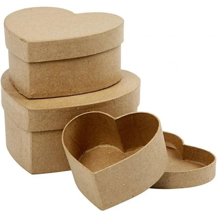 schachteln Herz Pappmaché 10-12,5-15 cm braun 3-teilig